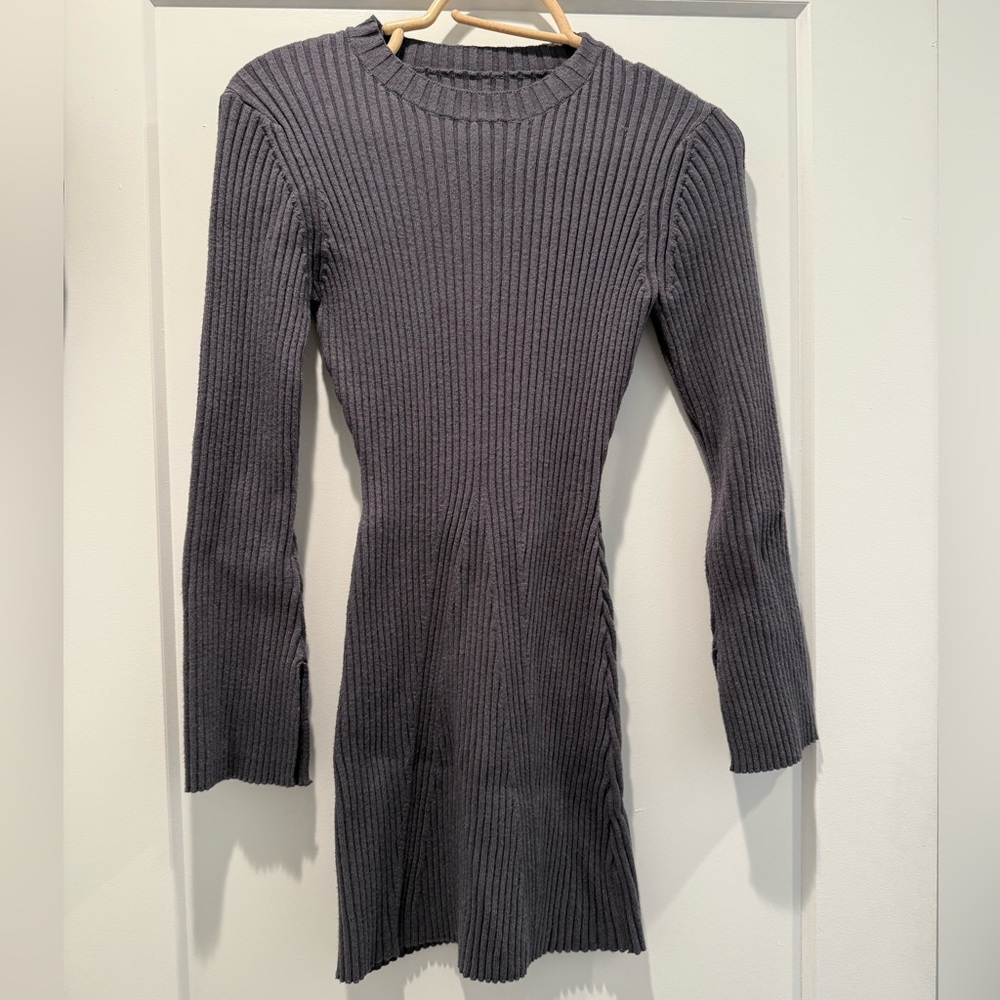 Viral Gray Knit Sweater Mini Dress